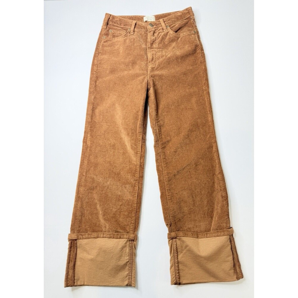 Pilcro Anthropologie Corduroy Pants Women 27 Brown High Rise Straight Cuffed Hem
